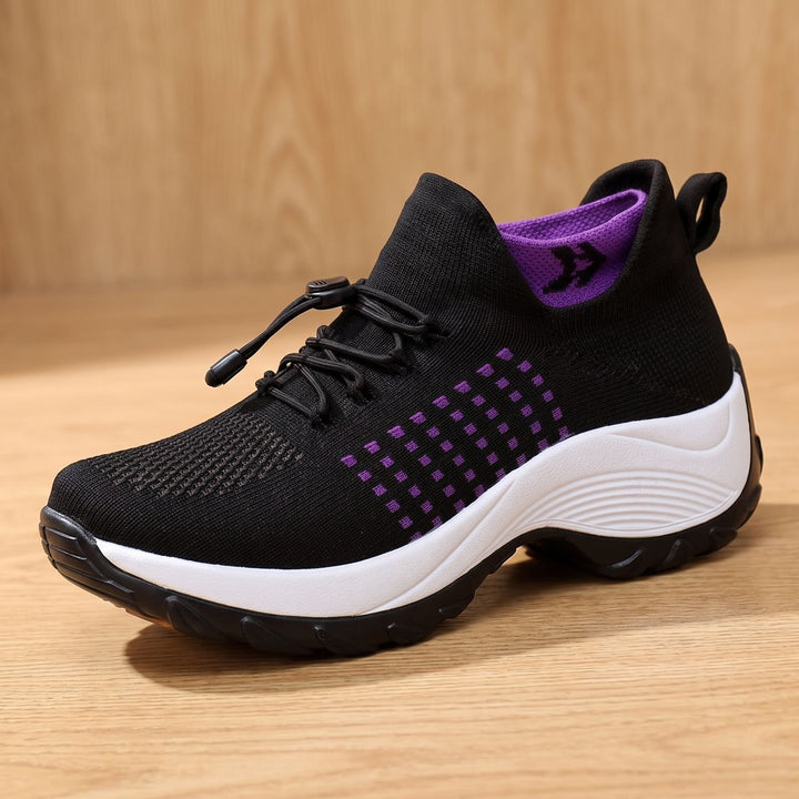 Damen Orthopädische Schnürschuhe Gestrickter Plateau-Sneaker - Schwarz-Lila