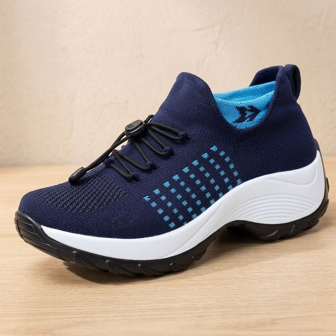 Damen Orthopädische Schnürschuhe Gestrickter Plateau-Sneaker - Weiß-Blau