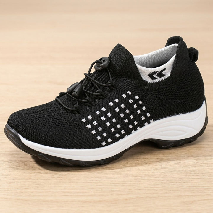 Damen Orthopädische Schnürschuhe Gestrickter Plateau-Sneaker - Schwarz-Weiß