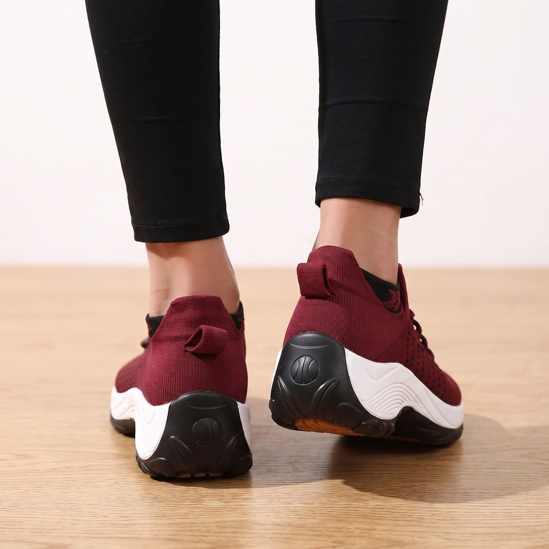 Damen Orthopädische Schnürschuhe Gestrickter Plateau-Sneaker