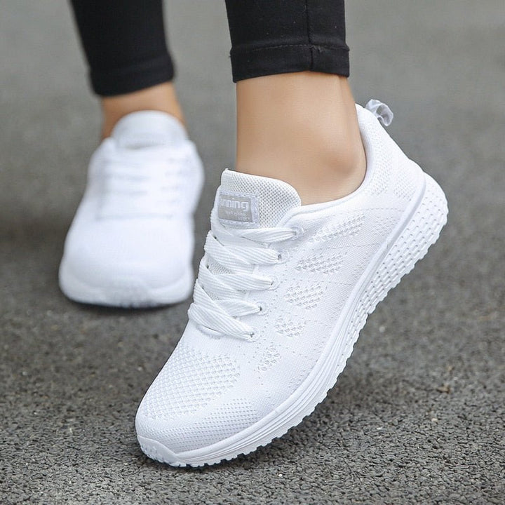 Damen Orthopädische Schnürsenkel-Sneaker Atmungsaktives Strickobermaterial - White