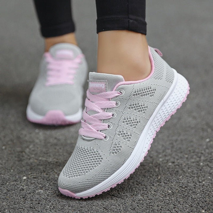 Damen Orthopädische Schnürsenkel-Sneaker Atmungsaktives Strickobermaterial - Grayish Pink