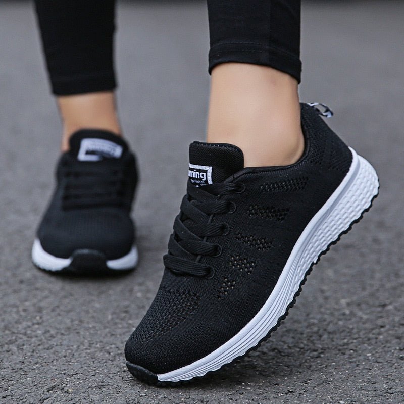 Damen Orthopädische Schnürsenkel-Sneaker Atmungsaktives Strickobermaterial - Black