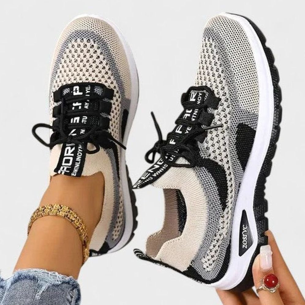Damen Orthopädische Schnürsenkel-Sneaker Leichte Mesh-Laufschuhe - Schwarz