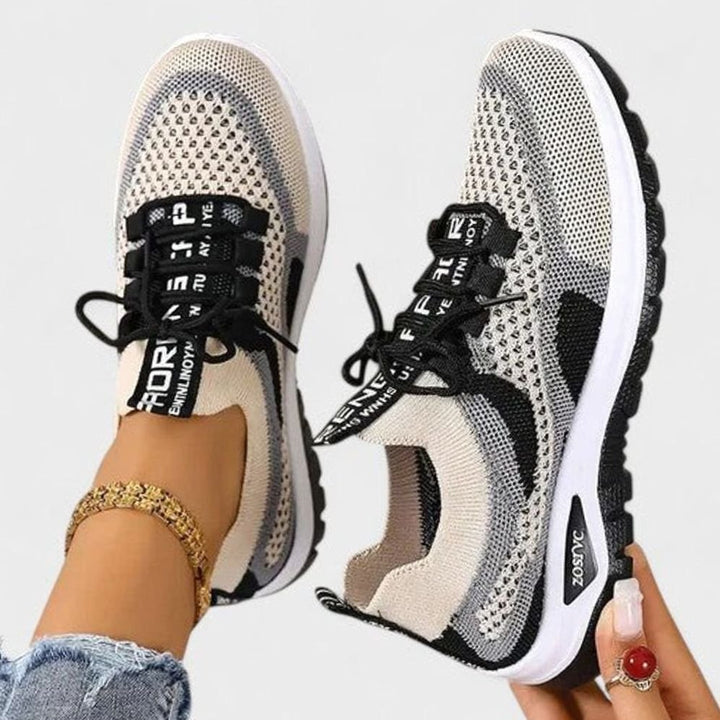 Damen Orthopädische Schnürsenkel-Sneaker Leichte Mesh-Laufschuhe - Schwarz