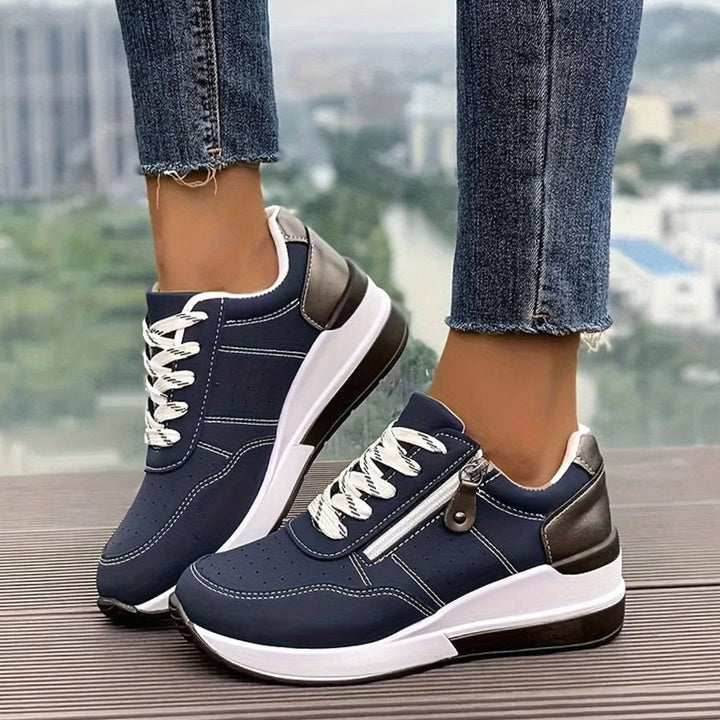 Damen Orthopädische Schnürsenkel-Sneaker mit Erhöhter Plateausohle - Blau