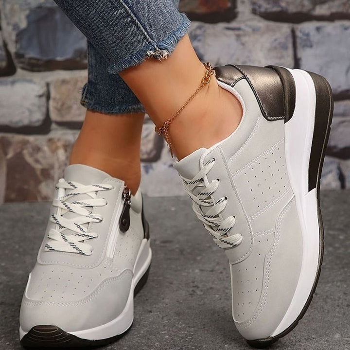 Damen Orthopädische Schnürsenkel-Sneaker mit Erhöhter Plateausohle - Grau
