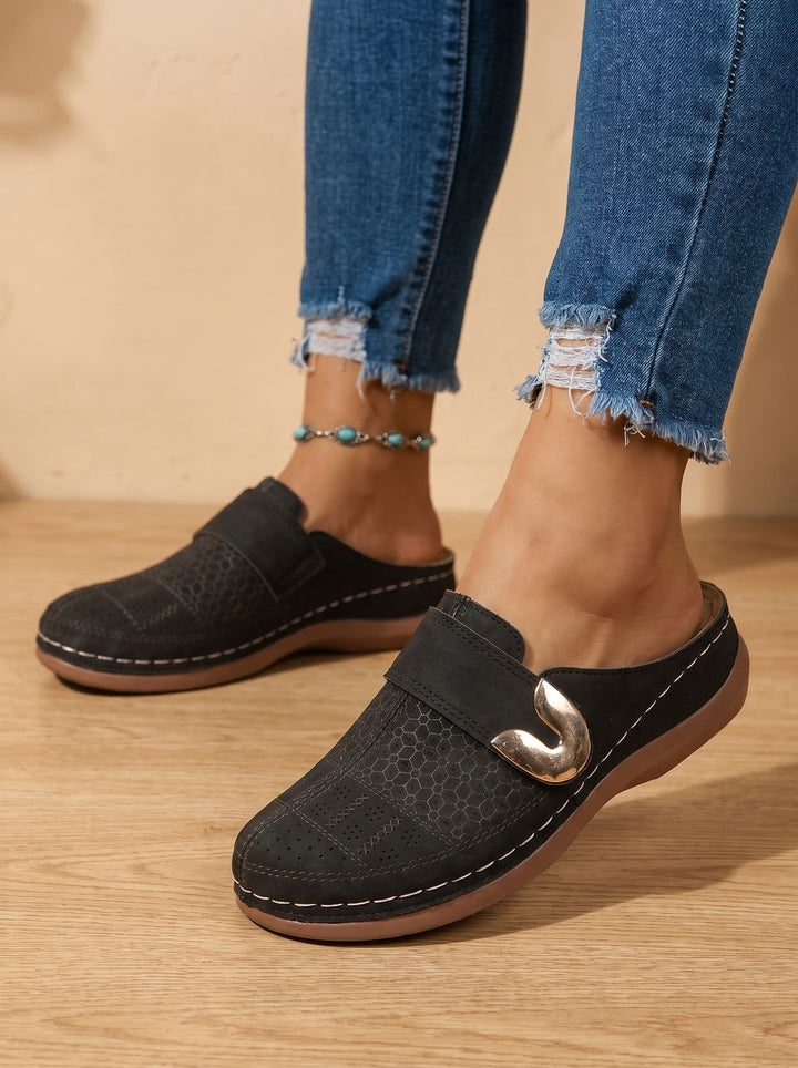 Damen Orthopädische Slip-On Clogs mit Klettverschluss - Schwarz