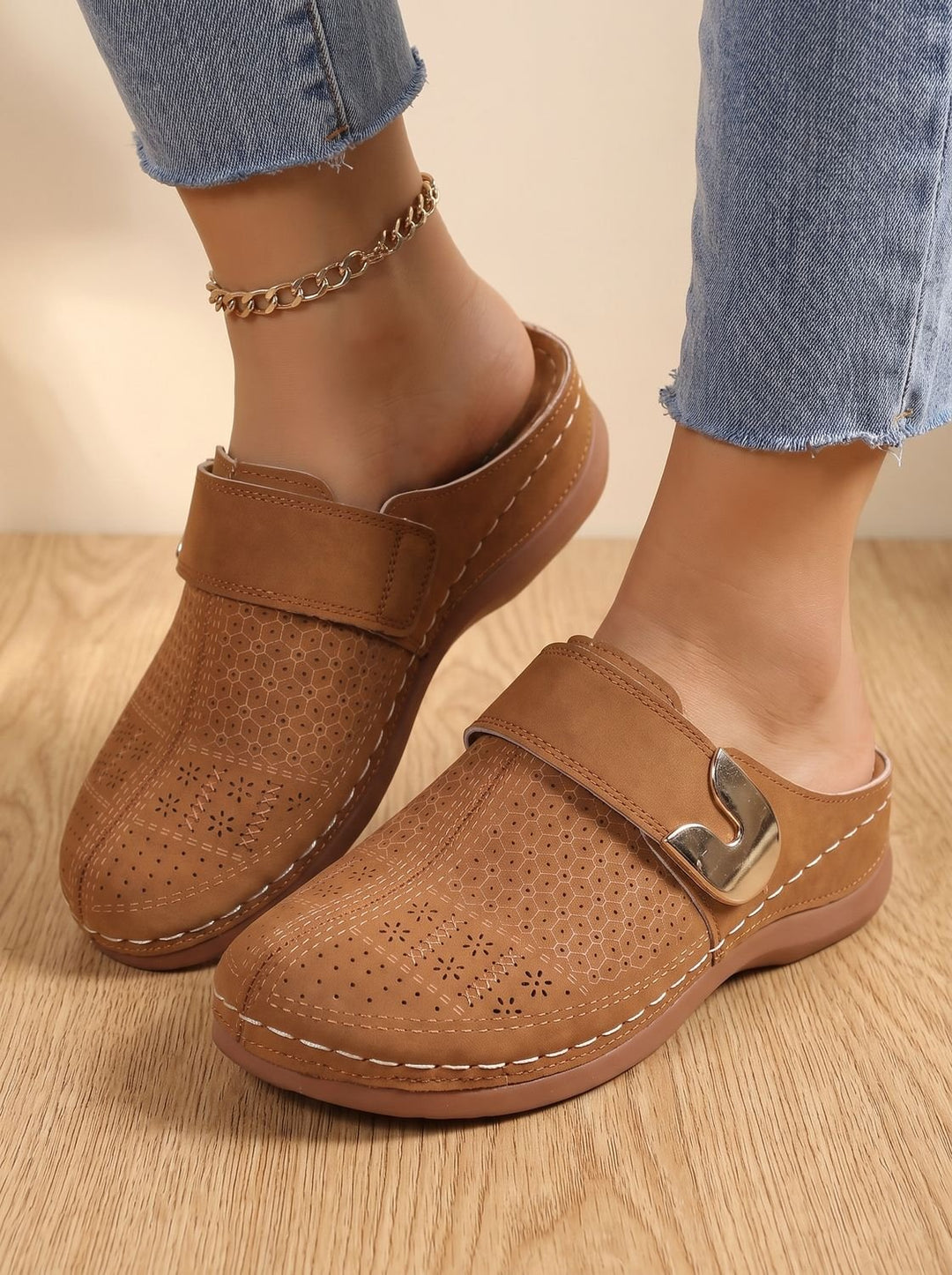 Damen Orthopädische Slip-On Clogs mit Klettverschluss - Dunkelbraun