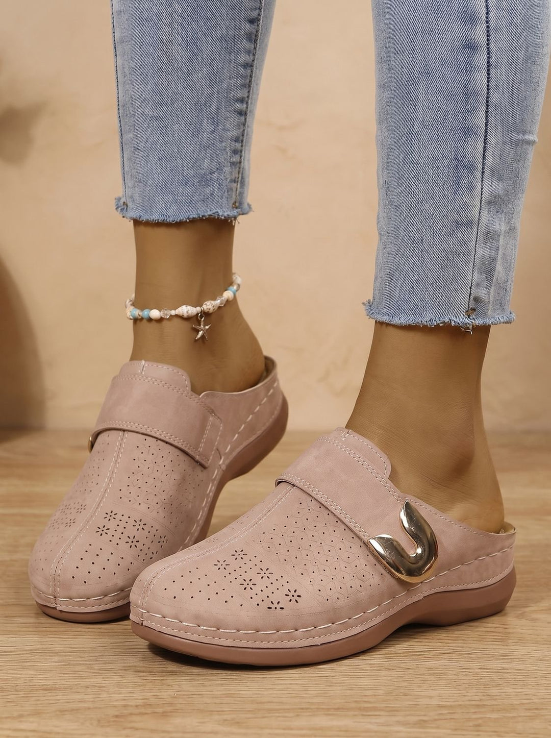 Damen Orthopädische Slip-On Clogs mit Klettverschluss - Beige