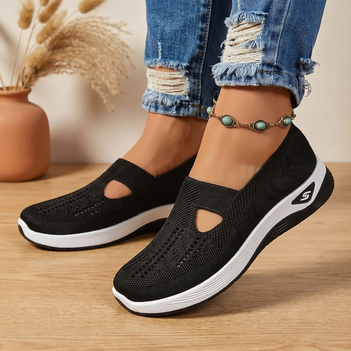 Damen Orthopädische Slip-on Sneaker mit Rutschfester Mesh-Sohle - Schwarz