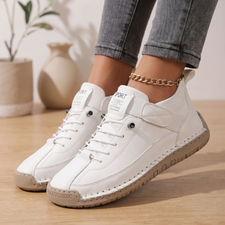 Damen Orthopädische Sneaker Leichte Schnürschuhe mit Weiter Zehenbox - Weiß (Graue Sohle)