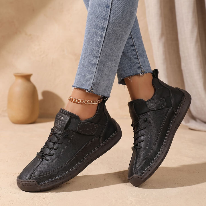 Damen Orthopädische Sneaker Leichte Schnürschuhe mit Weiter Zehenbox - Schwarz