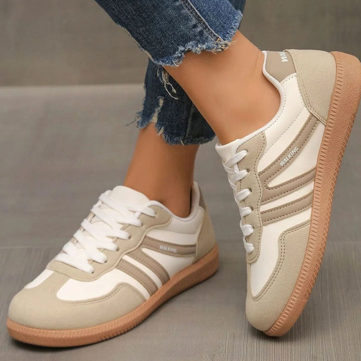 Damen Orthopädische Sneaker mit Breiter Zehenbox und Schnürung - Beige