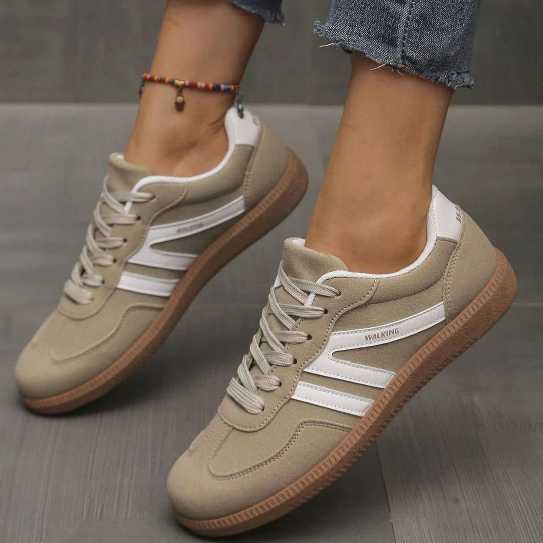 Damen Orthopädische Sneaker mit Breiter Zehenbox und Schnürung - Khaki