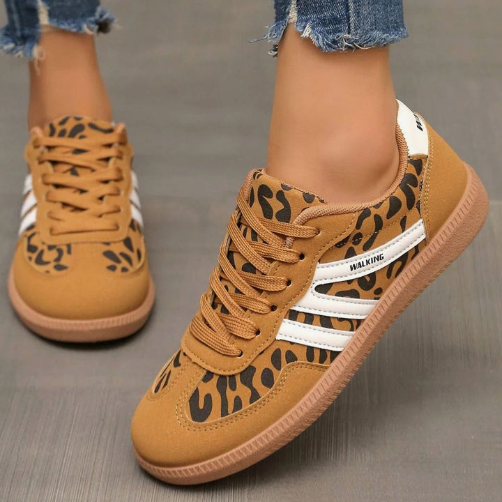 Damen Orthopädische Sneaker mit Breiter Zehenbox und Schnürung - Leopardenmuster