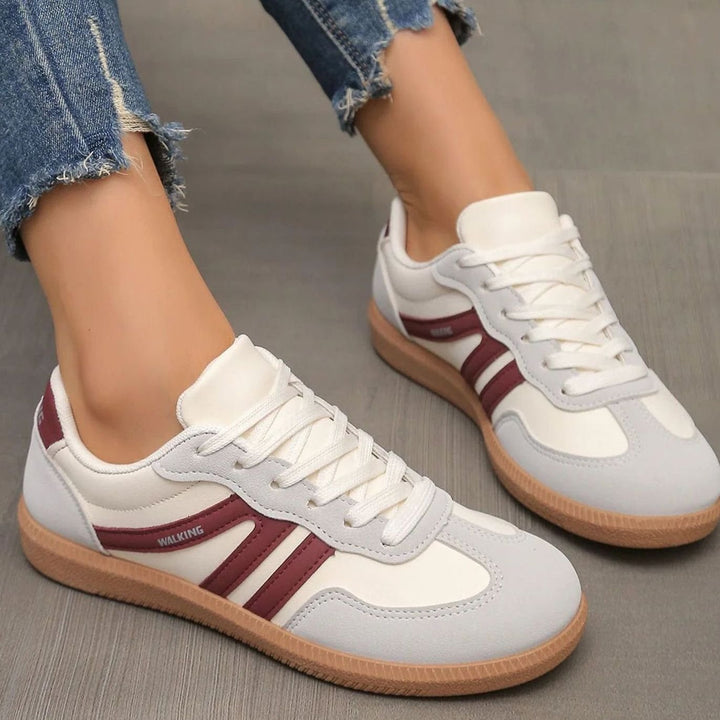 Damen Orthopädische Sneaker mit Breiter Zehenbox und Schnürung - Bordeauxrot