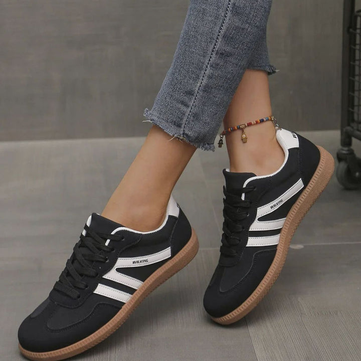 Damen Orthopädische Sneaker mit Breiter Zehenbox und Schnürung - Schwarz
