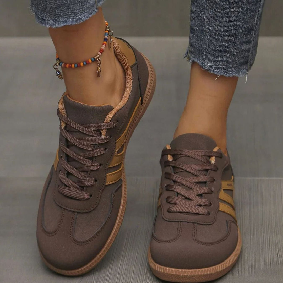 Damen Orthopädische Sneaker mit Breiter Zehenbox und Schnürung - Braun