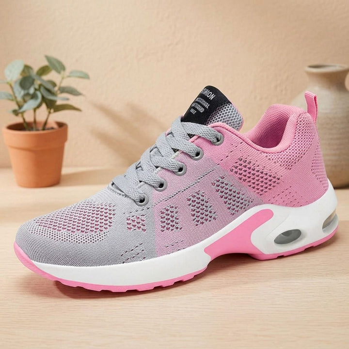 Damen Orthopädische Sneaker mit Luftkissen-Plateausohle und Schnürung - Grau / Rosa