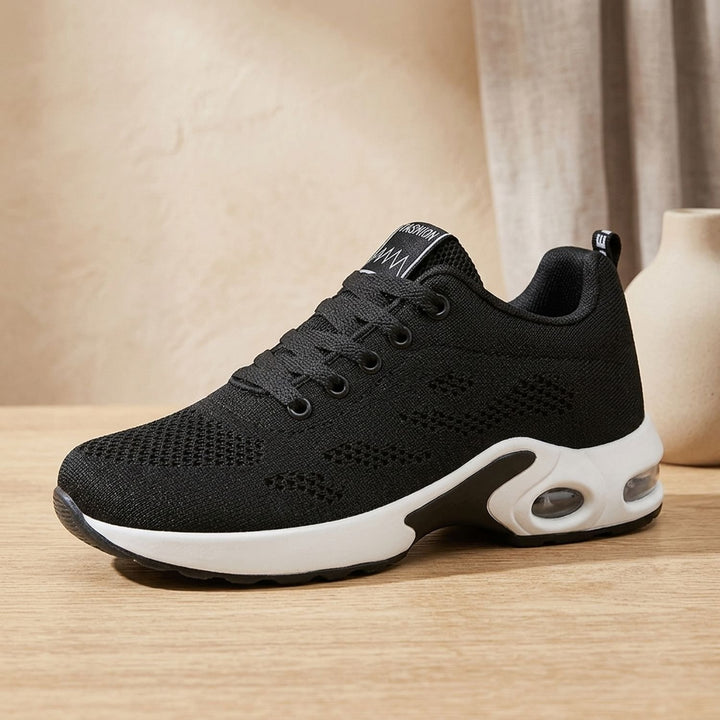 Damen Orthopädische Sneaker mit Luftkissen-Plateausohle und Schnürung - Schwarz