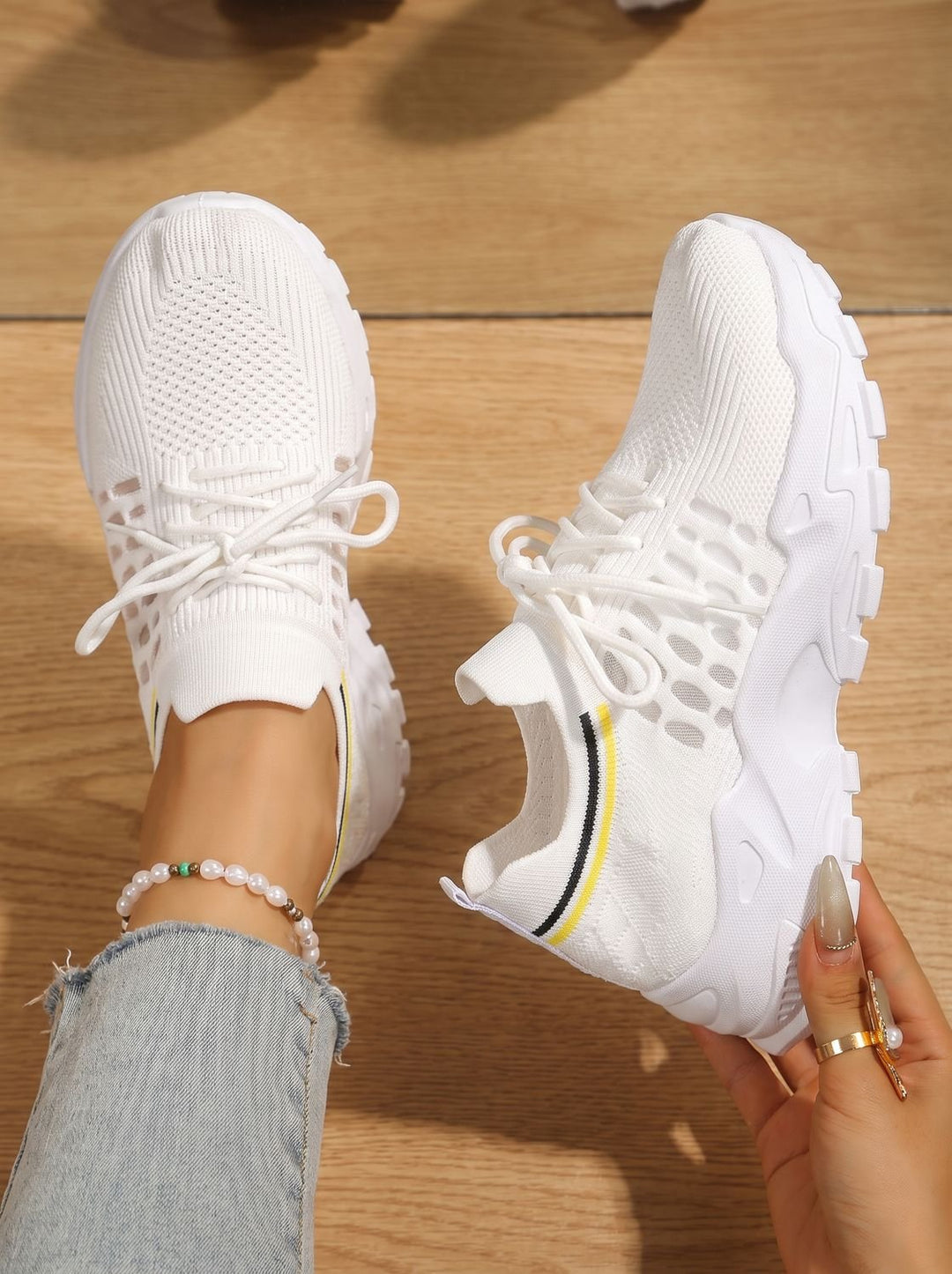 Damen Orthopädische Sneaker mit Schnürung und Dämpfung - Weiß
