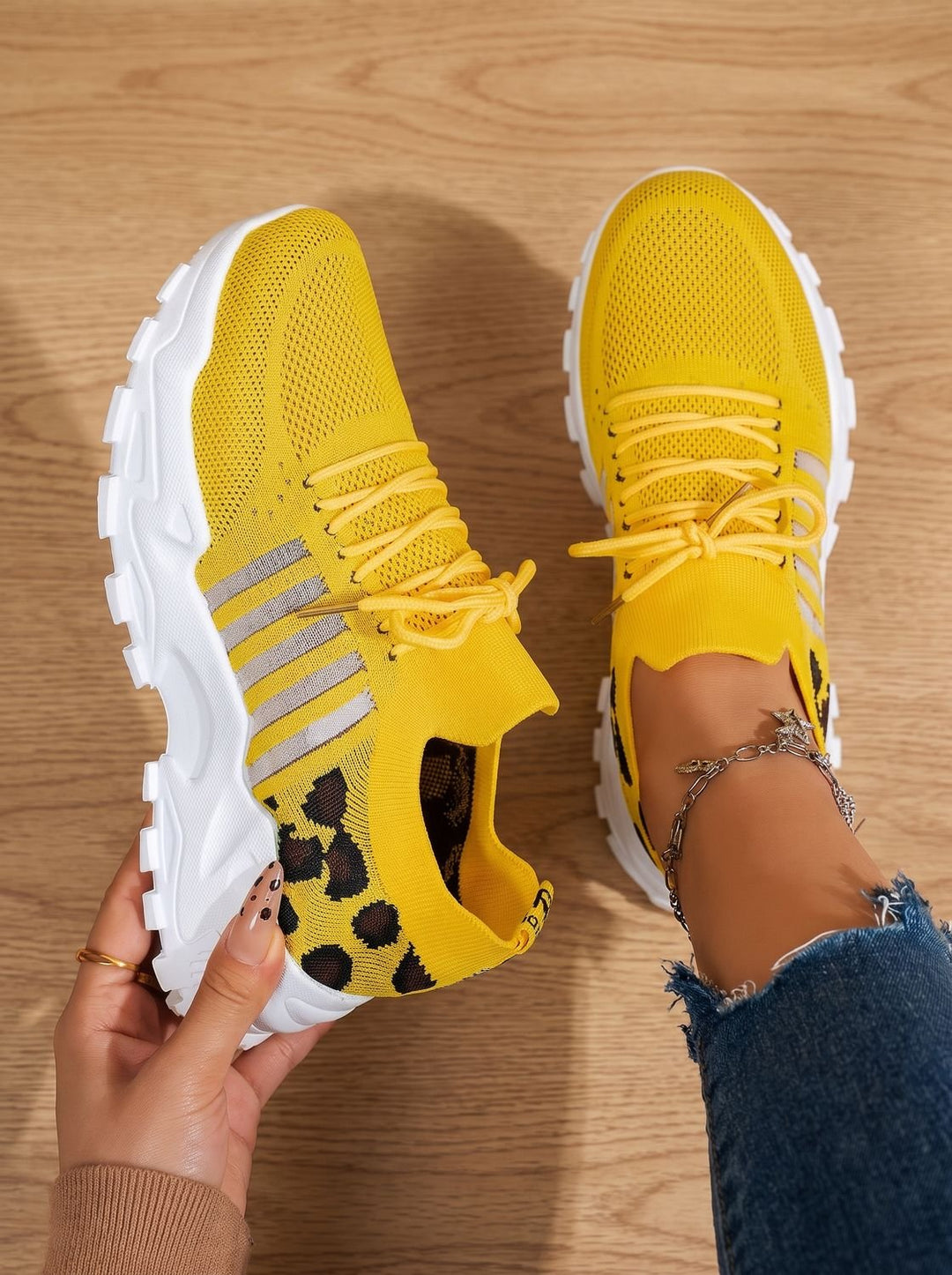 Damen Orthopädische Sneaker mit Schnürung und Dämpfung - Gelb