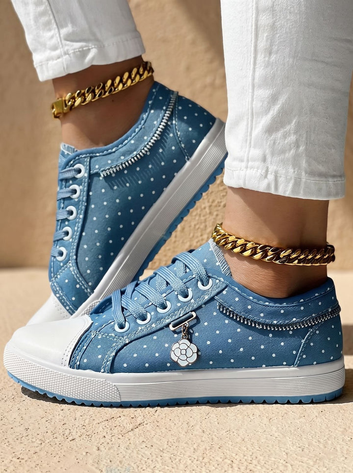 Damen Orthopädische Sneaker mit Spitzenbesatz Blumendetail Schnürschuh - Himmelblau