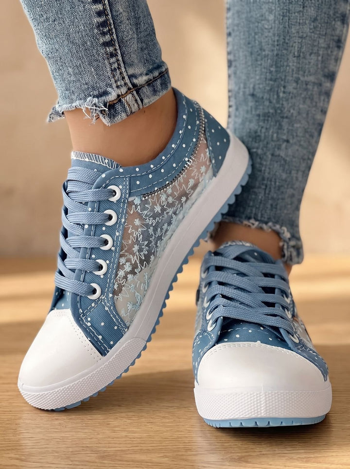 Damen Orthopädische Sneaker mit Spitzenbesatz Blumendetail Schnürschuh