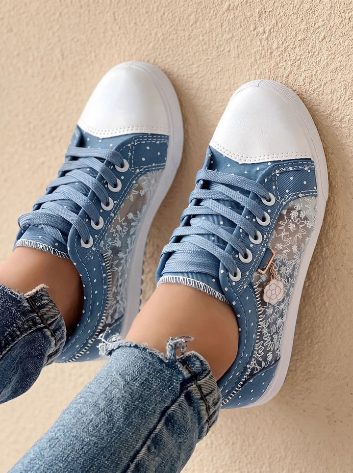 Damen Orthopädische Sneaker mit Spitzenbesatz Blumendetail Schnürschuh