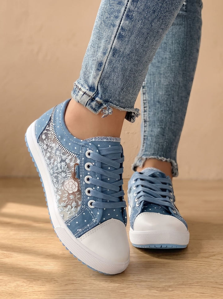 Damen Orthopädische Sneaker mit Spitzenbesatz Blumendetail Schnürschuh