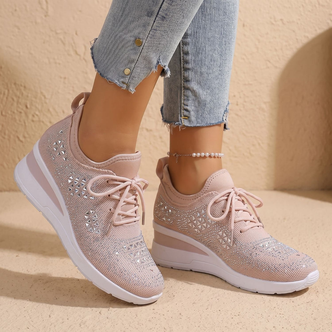 Damen Orthopädische Sneakers mit Strass Atmungsaktiv Schnürschuh