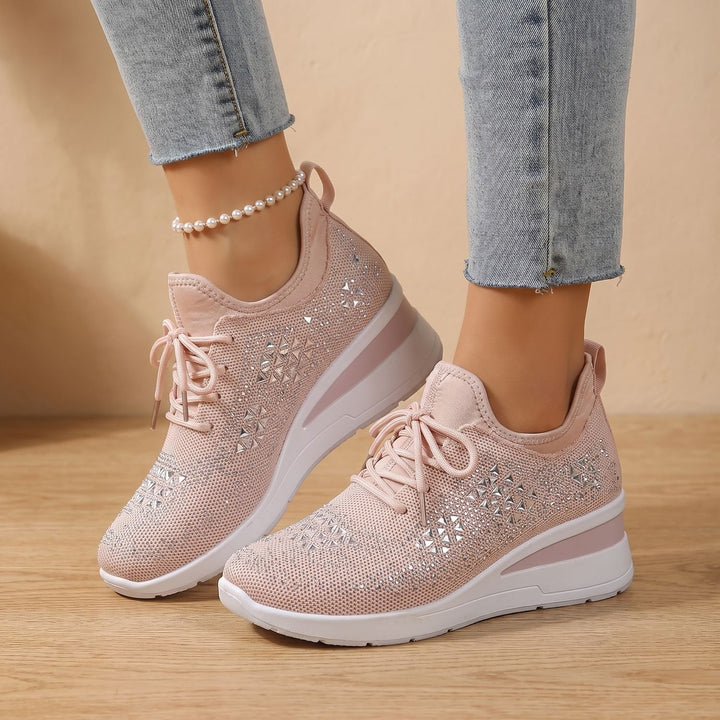 Damen Orthopädische Sneakers mit Strass Atmungsaktiv Schnürschuh