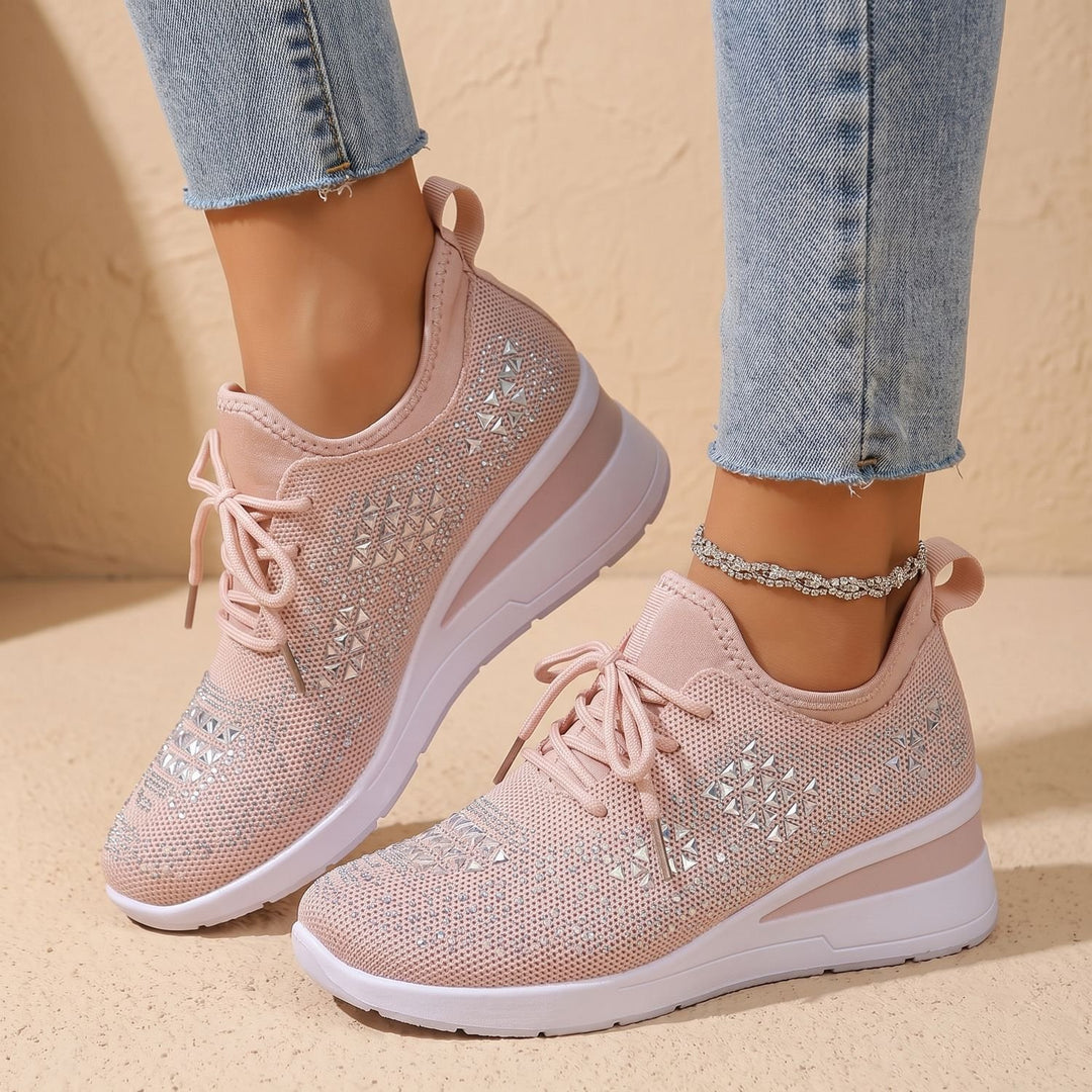 Damen Orthopädische Sneakers mit Strass Atmungsaktiv Schnürschuh