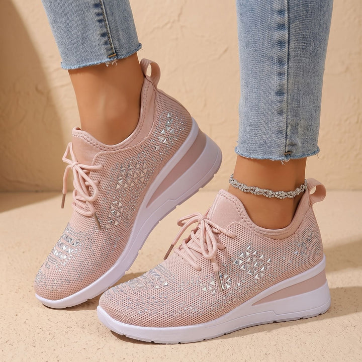Damen Orthopädische Sneakers mit Strass Atmungsaktiv Schnürschuh