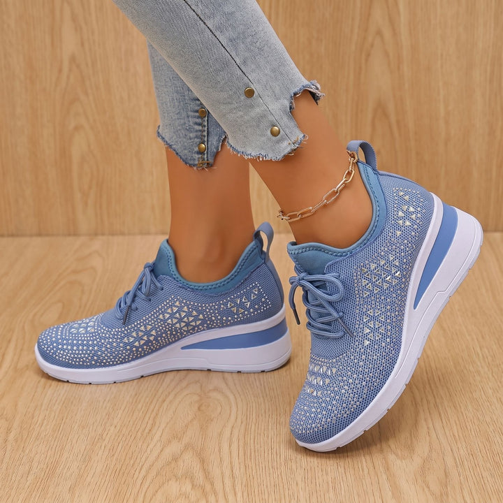 Damen Orthopädische Sneakers mit Strass Atmungsaktiv Schnürschuh