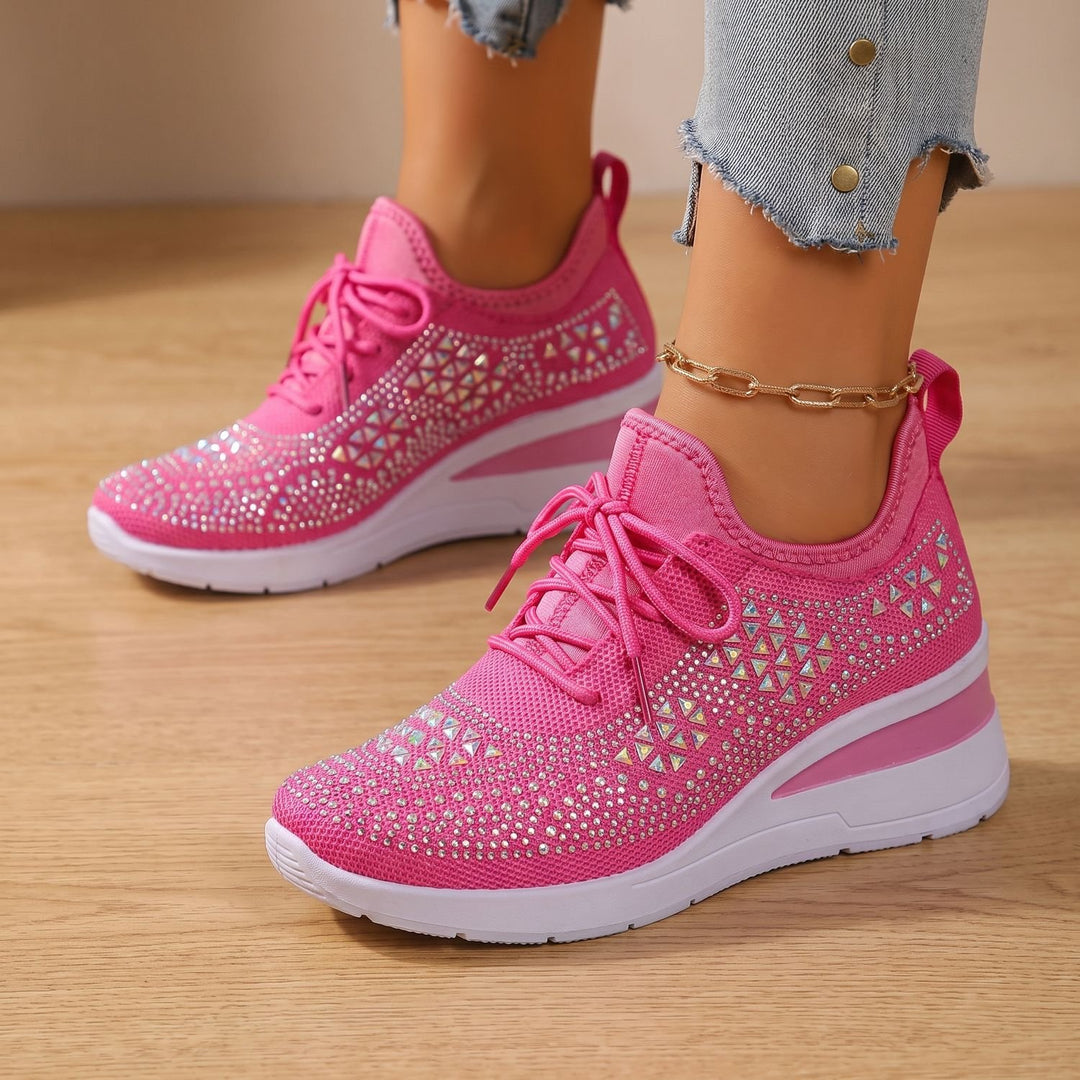 Damen Orthopädische Sneakers mit Strass Atmungsaktiv Schnürschuh