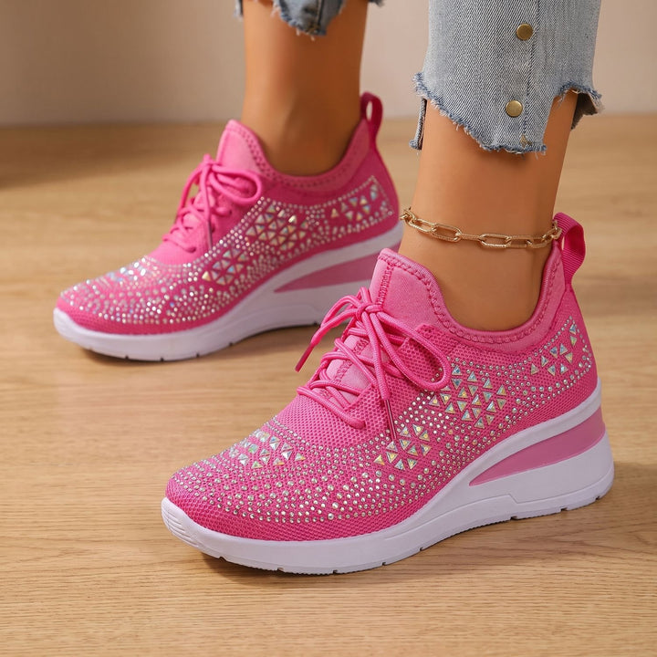 Damen Orthopädische Sneakers mit Strass Atmungsaktiv Schnürschuh