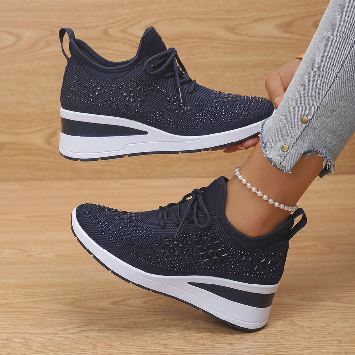 Damen Orthopädische Sneakers mit Strass Atmungsaktiv Schnürschuh
