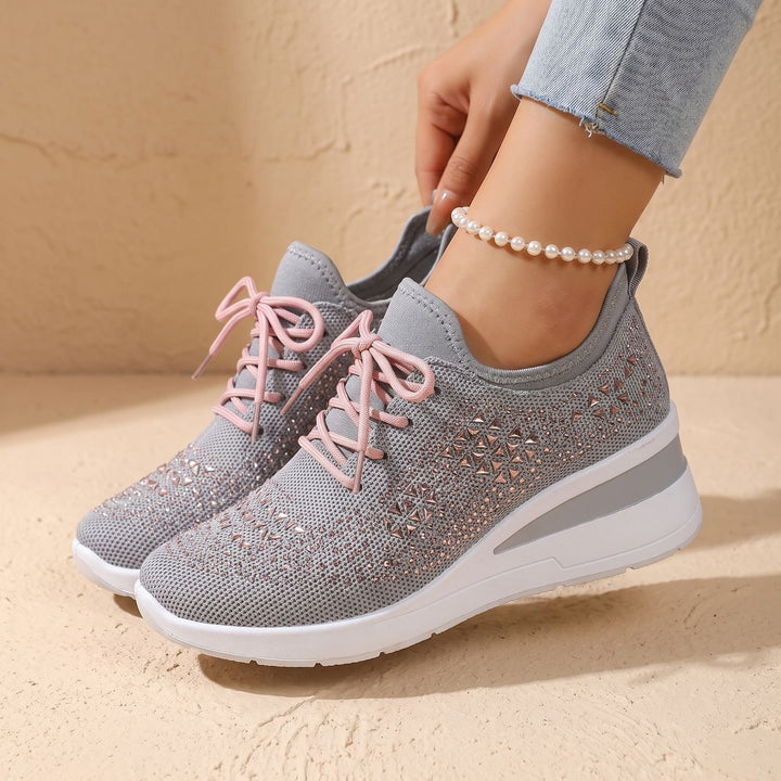 Damen Orthopädische Sneakers mit Strass Atmungsaktiv Schnürschuh