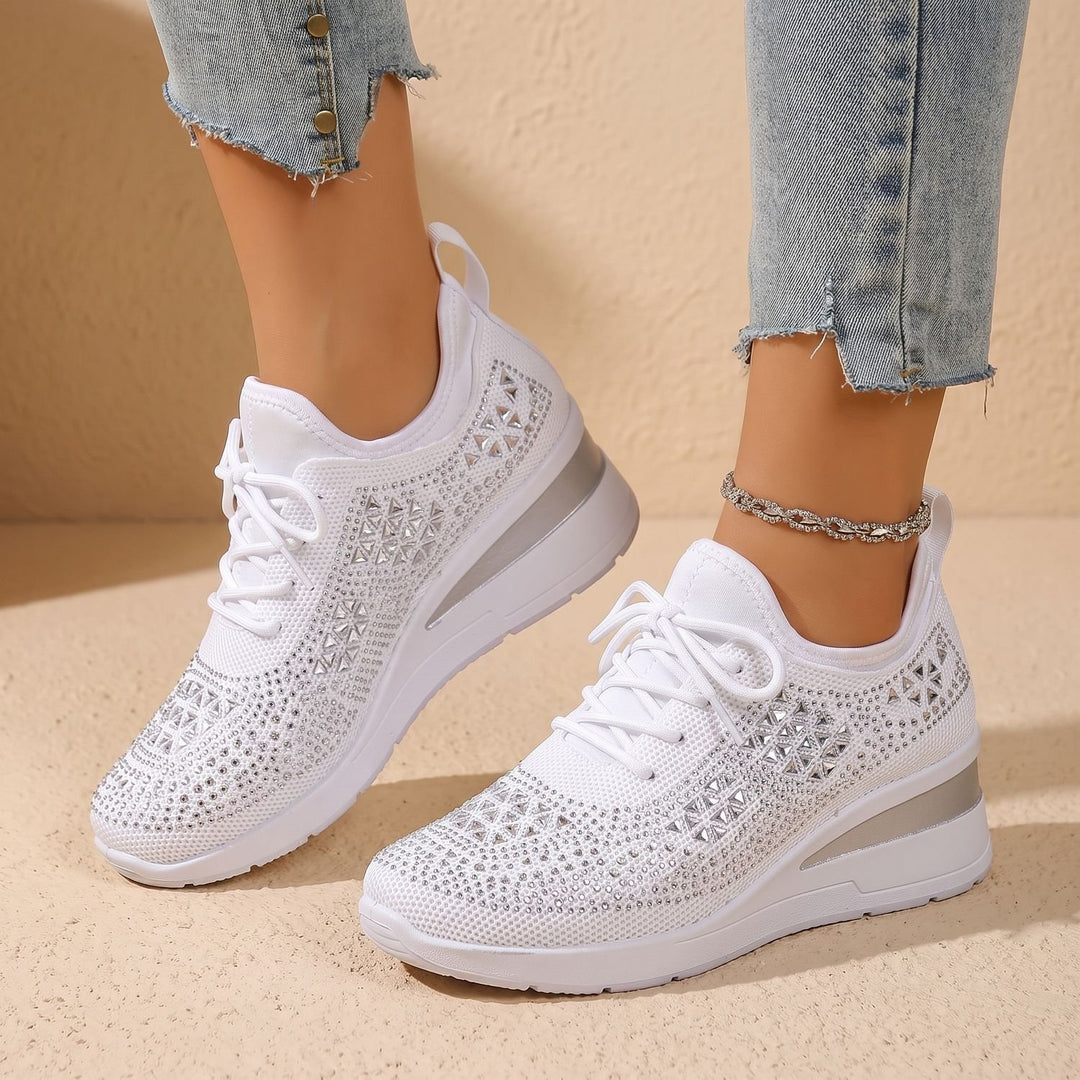 Damen Orthopädische Sneakers mit Strass Atmungsaktiv Schnürschuh