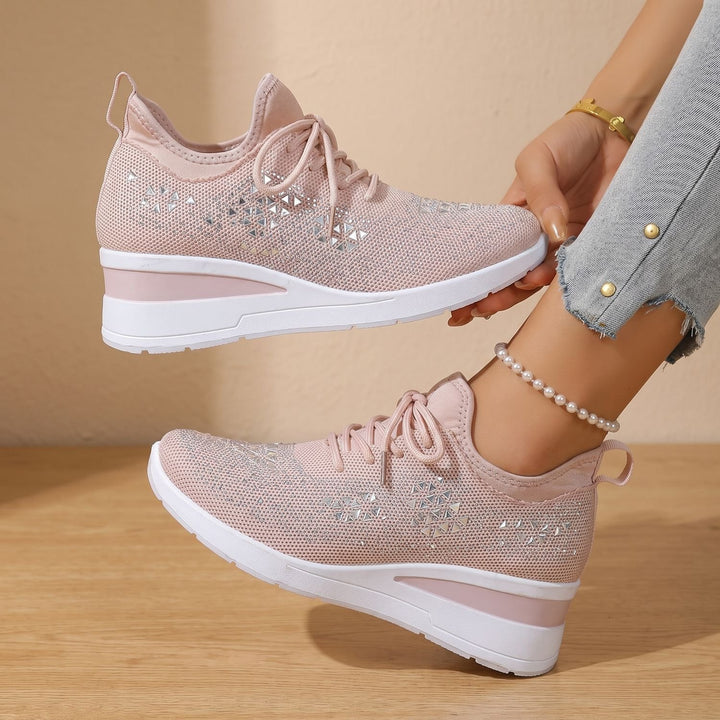 Damen Orthopädische Sneakers mit Strass Atmungsaktiv Schnürschuh