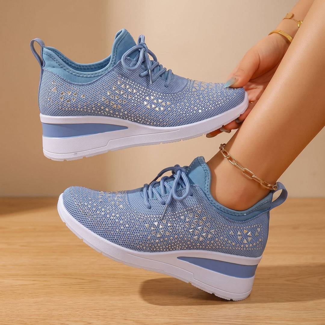 Damen Orthopädische Sneakers mit Strass Atmungsaktiv Schnürschuh - Blau