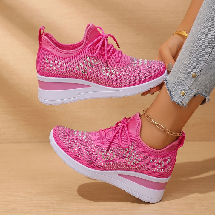 Damen Orthopädische Sneakers mit Strass Atmungsaktiv Schnürschuh - Dunkelrosa