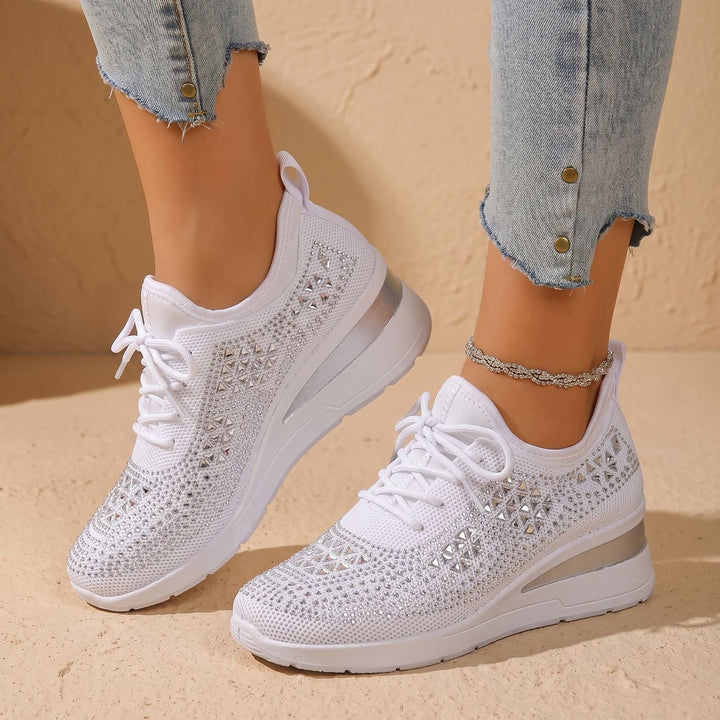 Damen Orthopädische Sneakers mit Strass Atmungsaktiv Schnürschuh