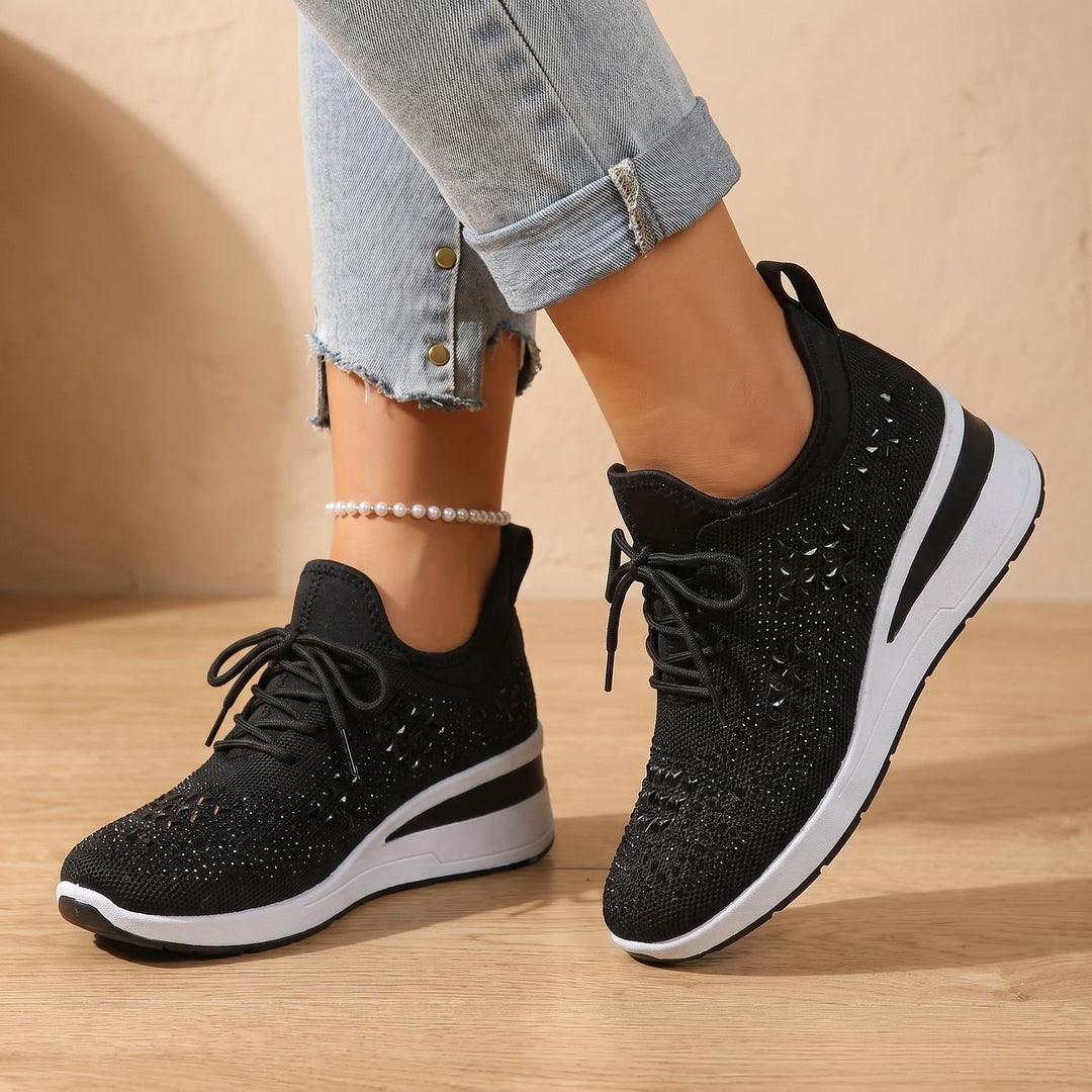 Damen Orthopädische Sneakers mit Strass Atmungsaktiv Schnürschuh