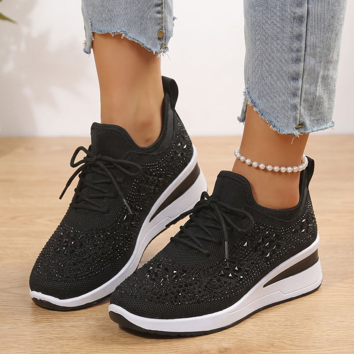 Damen Orthopädische Sneakers mit Strass Atmungsaktiv Schnürschuh