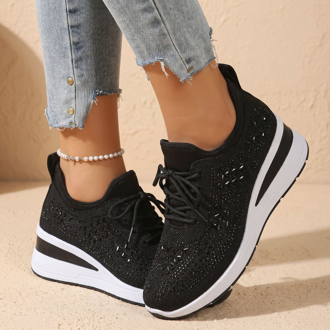 Damen Orthopädische Sneakers mit Strass Atmungsaktiv Schnürschuh