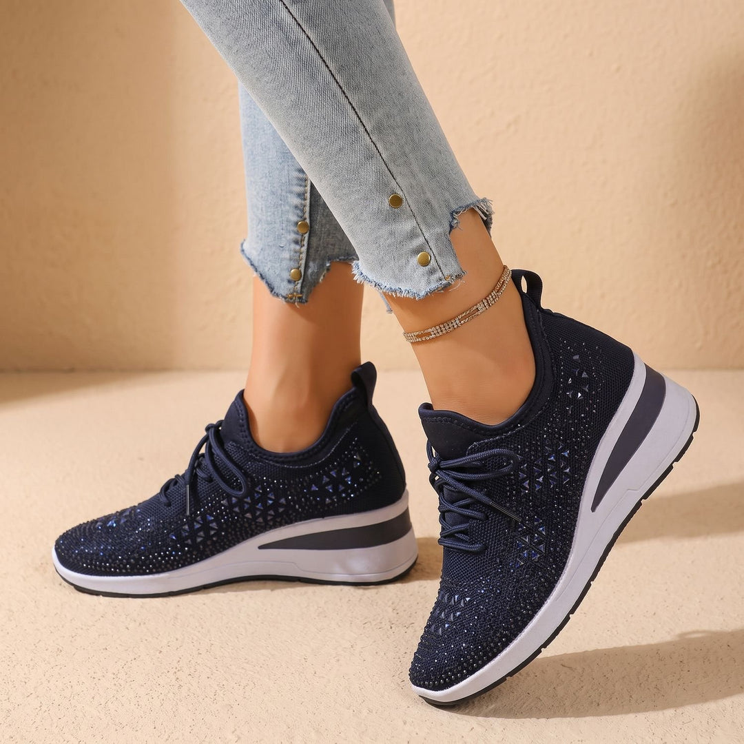 Damen Orthopädische Sneakers mit Strass Atmungsaktiv Schnürschuh