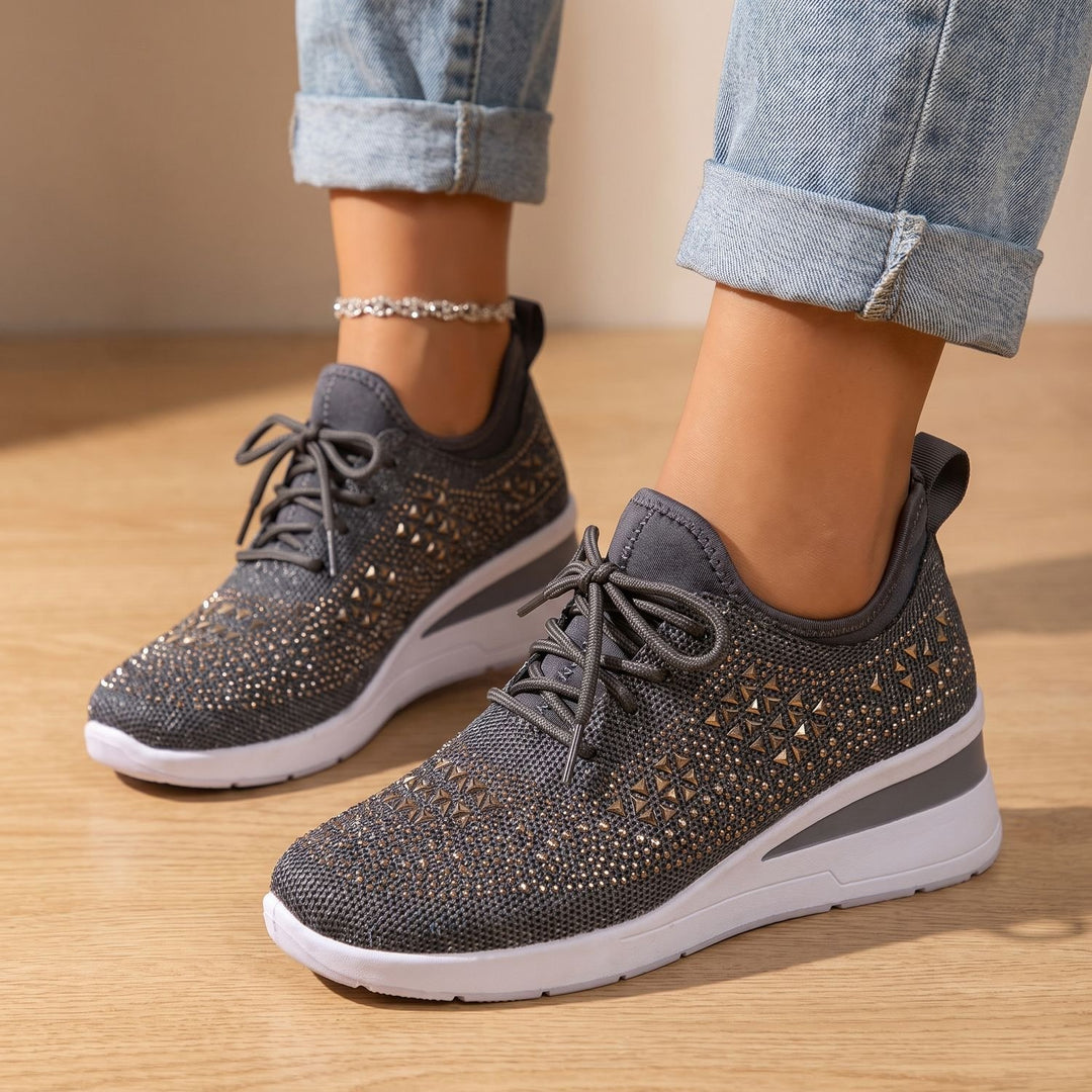 Damen Orthopädische Sneakers mit Strass Atmungsaktiv Schnürschuh